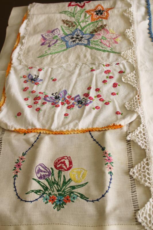 photo of vintage linens lot, cotton table runners w/ embroidery for shabby boho decor or upcycle #13