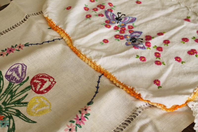 photo of vintage linens lot, cotton table runners w/ embroidery for shabby boho decor or upcycle #16