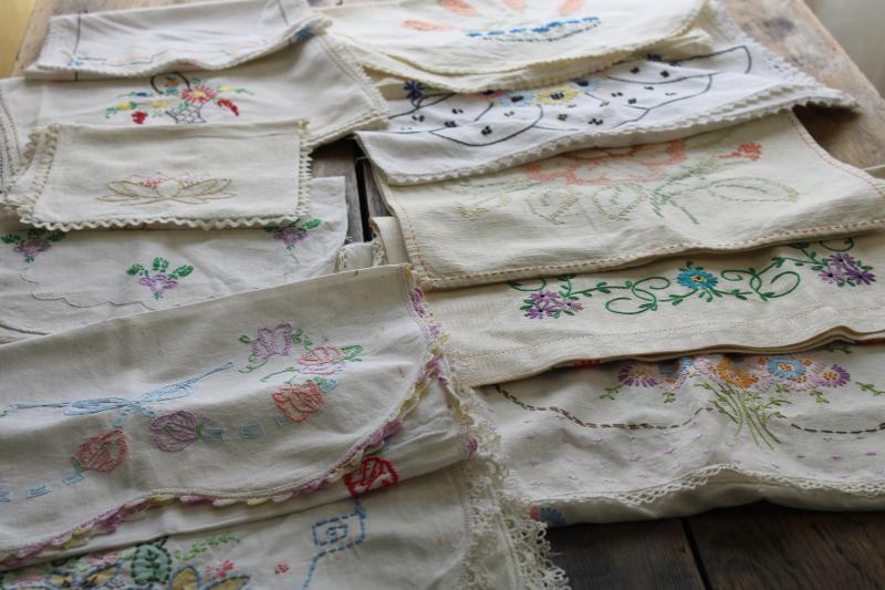 photo of vintage linens lot, cotton table runners w/ embroidery to upcycle for sewing, decor, quilting #9