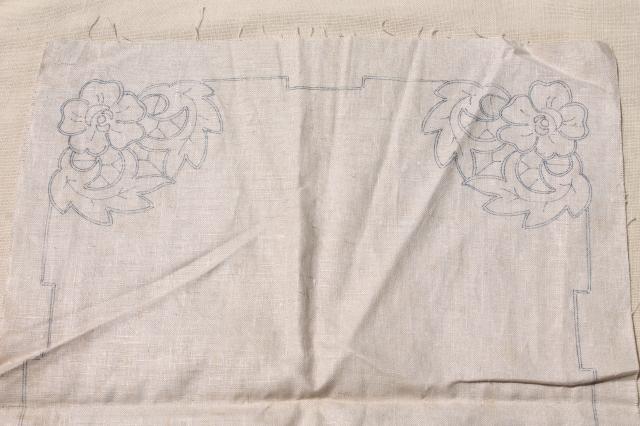 photo of vintage linens stamped for embroidery, beautiful old cotton table runners to embroider #2