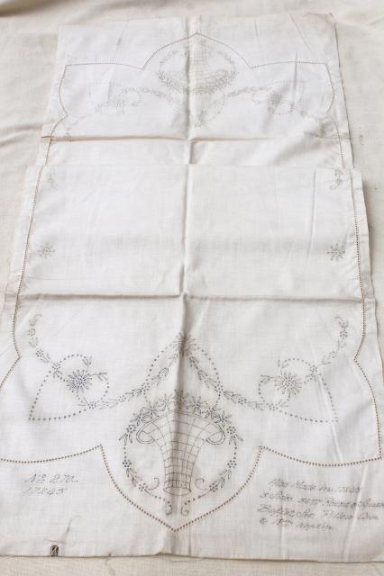 photo of vintage linens stamped for embroidery, beautiful old cotton table runners to embroider #5