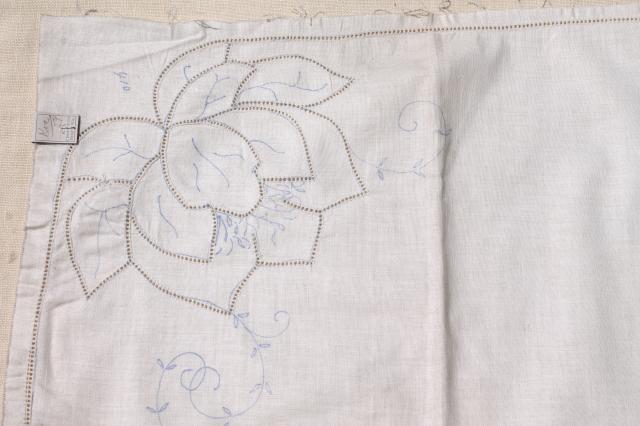 photo of vintage linens stamped for embroidery, beautiful old cotton table runners to embroider #10