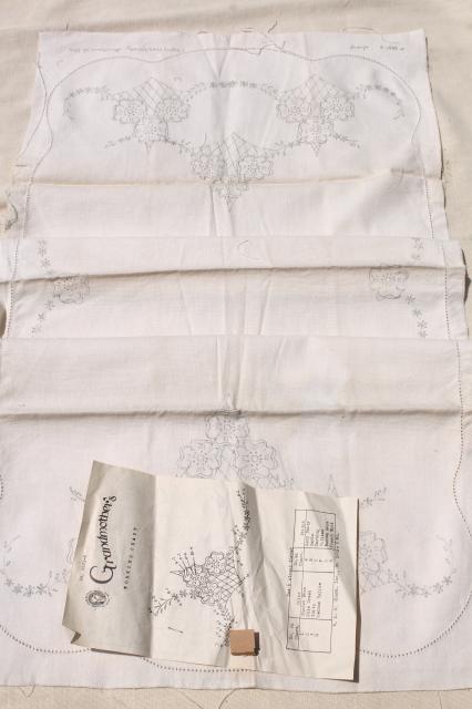 photo of vintage linens stamped for embroidery, beautiful old cotton table runners to embroider #11