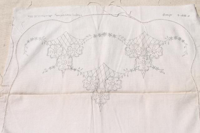 photo of vintage linens stamped for embroidery, beautiful old cotton table runners to embroider #13