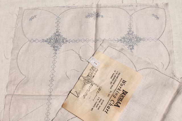 photo of vintage linens stamped for embroidery, beautiful old cotton table runners to embroider #15