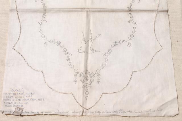 photo of vintage linens stamped for embroidery, beautiful old cotton table runners to embroider #17