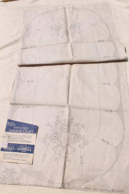 photo of vintage linens stamped for embroidery, beautiful old cotton table runners to embroider #18