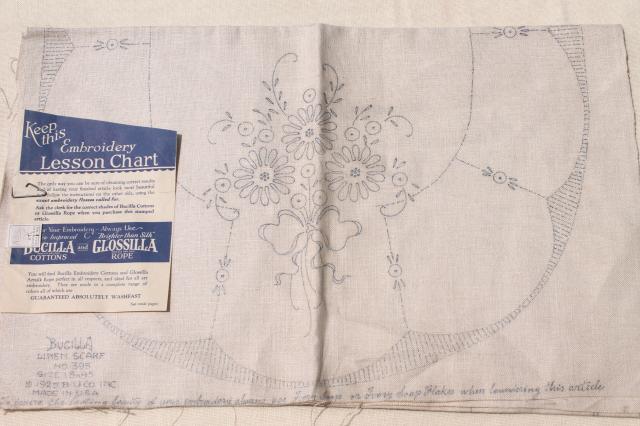 photo of vintage linens stamped for embroidery, beautiful old cotton table runners to embroider #19