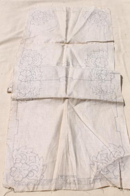 photo of vintage linens stamped for embroidery, beautiful old cotton table runners to embroider #20