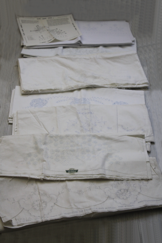 photo of vintage linens stamped for embroidery, large lot of pillowcases to embroider #1