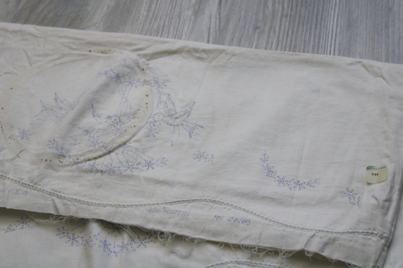 photo of vintage linens stamped for embroidery, large lot of pillowcases to embroider #8