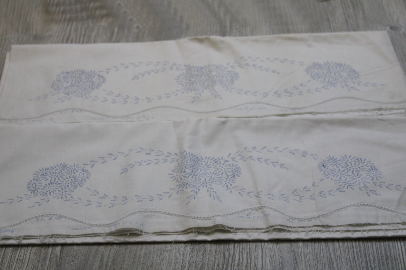 photo of vintage linens stamped for embroidery, large lot of pillowcases to embroider #9