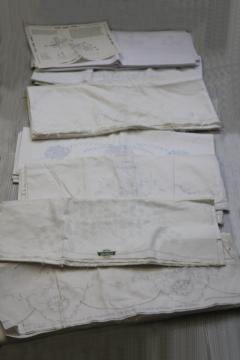 catalog photo of vintage linens stamped for embroidery, large lot of pillowcases to embroider