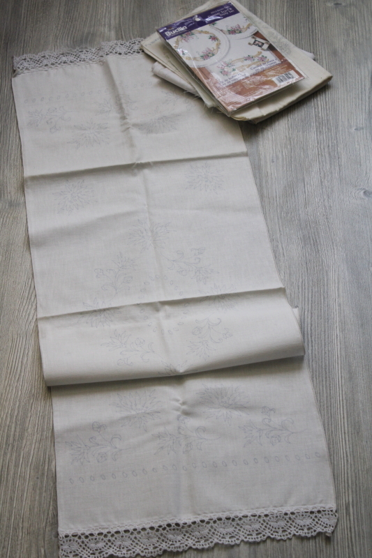 photo of vintage linens stamped for embroidery, lot of table runners or dresser scarves to embroider #8