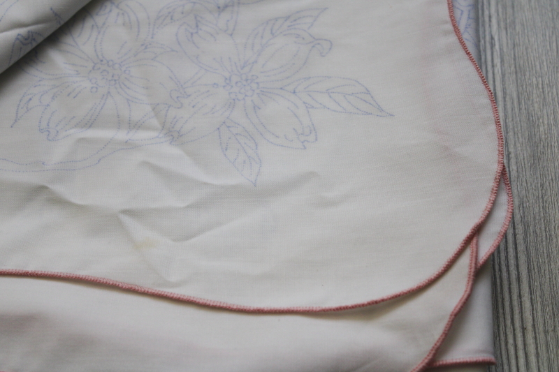 photo of vintage linens stamped for embroidery, lot poly cotton fabric tablecloths to embroider #4