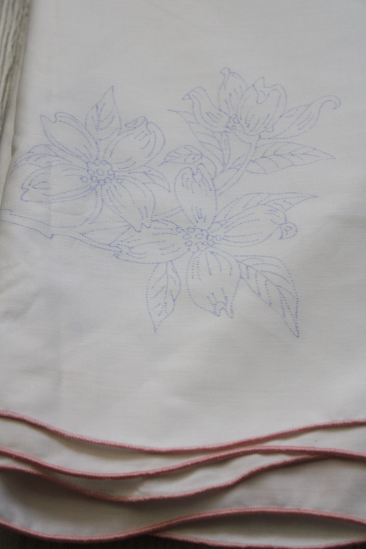 photo of vintage linens stamped for embroidery, lot poly cotton fabric tablecloths to embroider #5