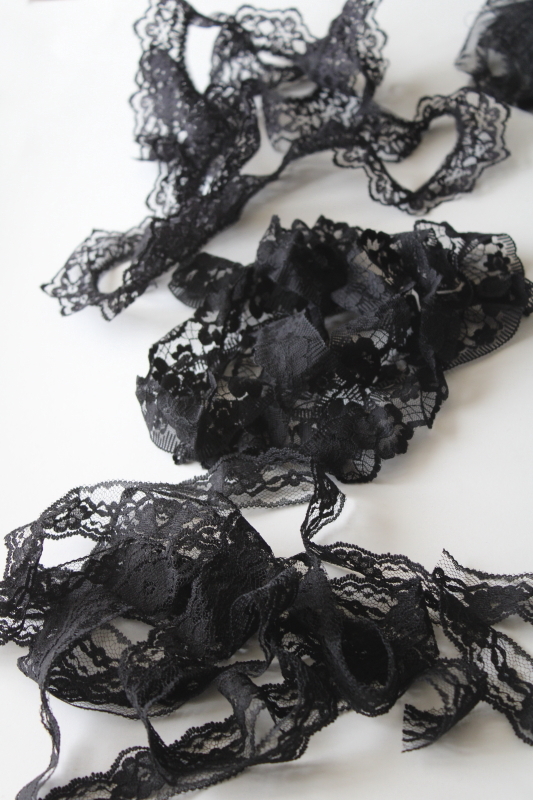 photo of vintage lingerie lace, lot all black lacy sewing trims, wide lace edging, ruffled trim #2