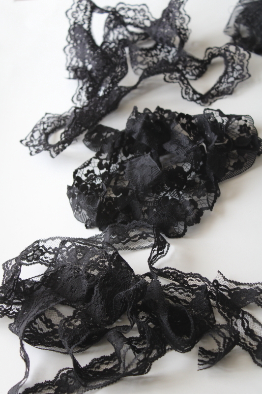 vintage lingerie lace, lot all black lacy sewing trims, wide lace ...