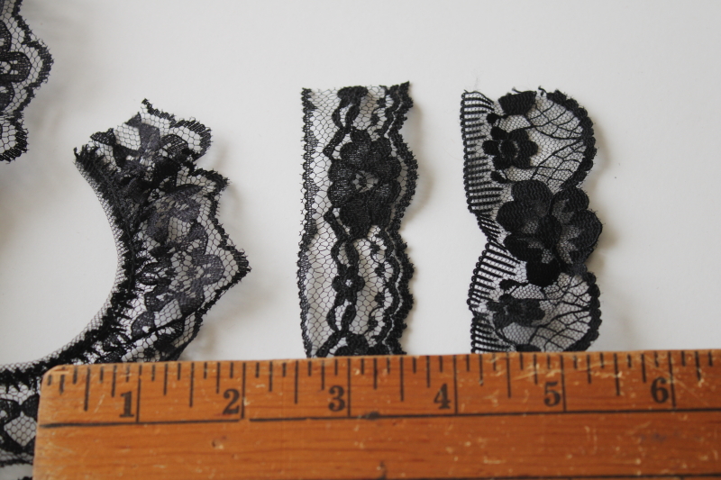 photo of vintage lingerie lace, lot all black lacy sewing trims, wide lace edging, ruffled trim #3