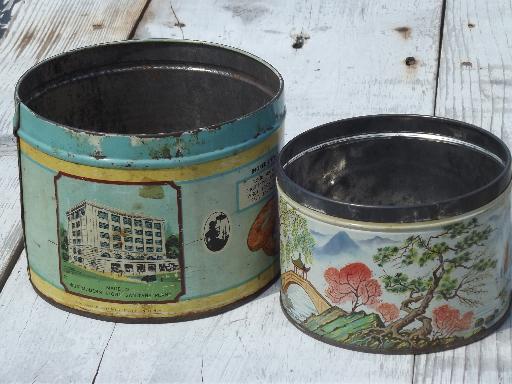 photo of vintage litho metal butter cookie tins, golden bits, tea rings biscuits  #3