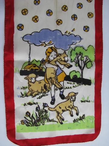 photo of vintage little girl's silky rayon scarves, cute nursery rhymes prints! #3