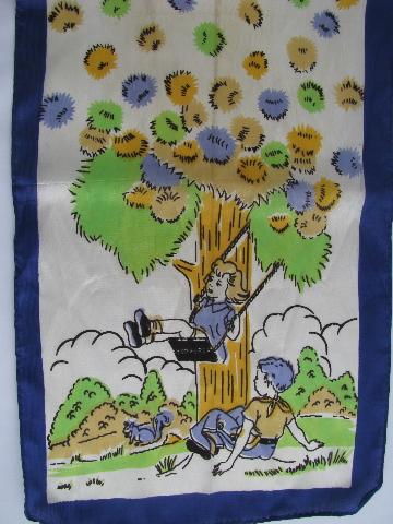 photo of vintage little girl's silky rayon scarves, cute nursery rhymes prints! #5