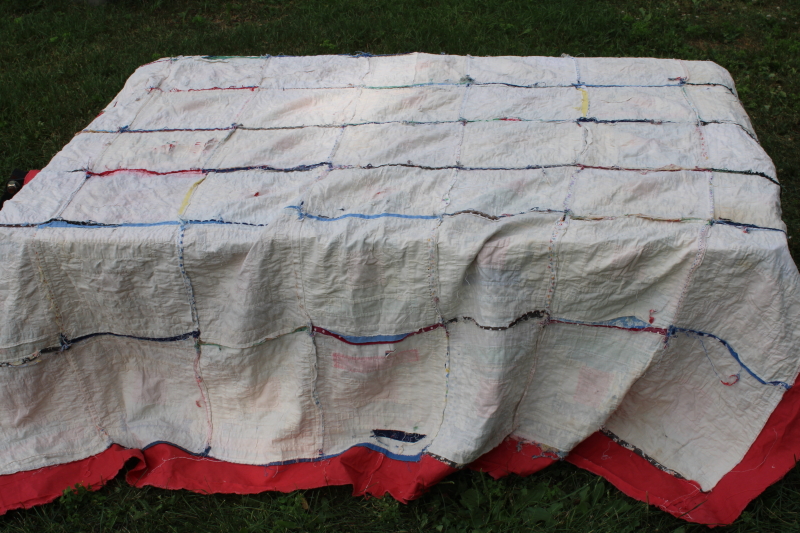 photo of vintage log cabin patchwork quilt top, lots of red & blue, 1940s 50s cotton prints  #3