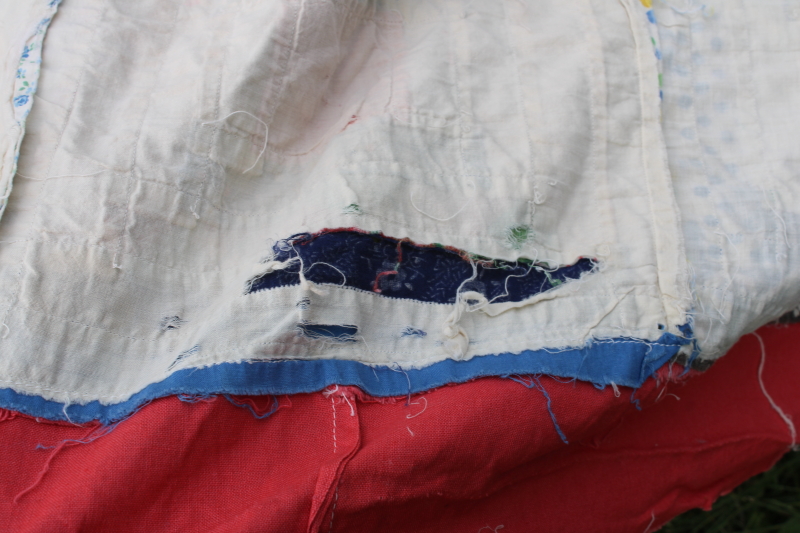 photo of vintage log cabin patchwork quilt top, lots of red & blue, 1940s 50s cotton prints  #4