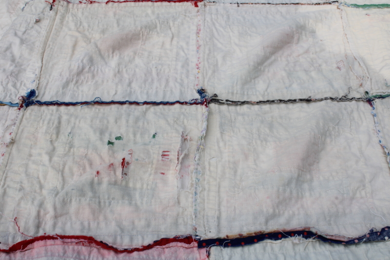 photo of vintage log cabin patchwork quilt top, lots of red & blue, 1940s 50s cotton prints  #5