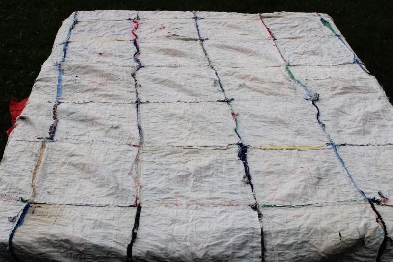 photo of vintage log cabin patchwork quilt top, lots of red & blue, 1940s 50s cotton prints  #6