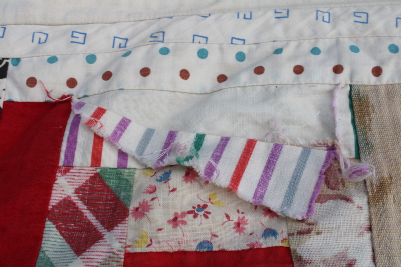 photo of vintage log cabin patchwork quilt top, lots of red & blue, 1940s 50s cotton prints  #12