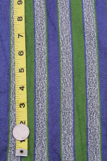 photo of vintage looped poly velour fabric, retro striped grey tweed, violet blue & olive green #3