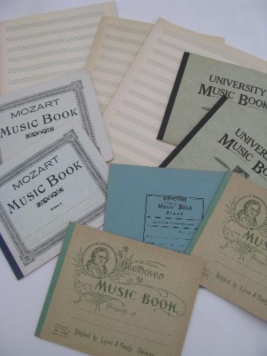 photo of vintage lot for crafts / scrapbooks, lined music staff score paper and old blank books #1