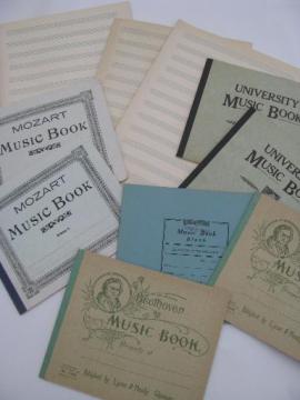 catalog photo of vintage lot for crafts / scrapbooks, lined music staff score paper and old blank books