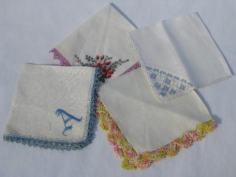 photo of vintage lot tatted lace edging handkerchiefs #1