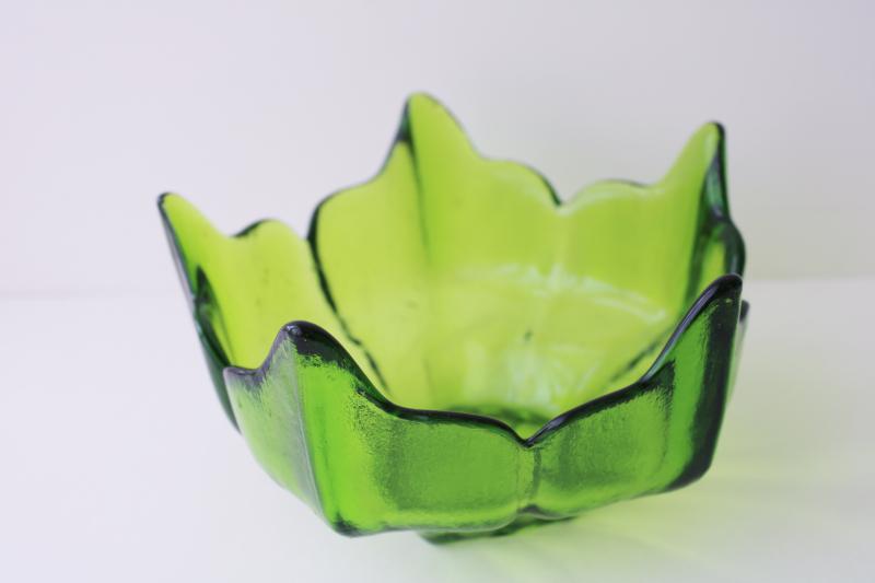 photo of vintage lotus or water lily shape flower float bowl, mod lime green art glass  #2