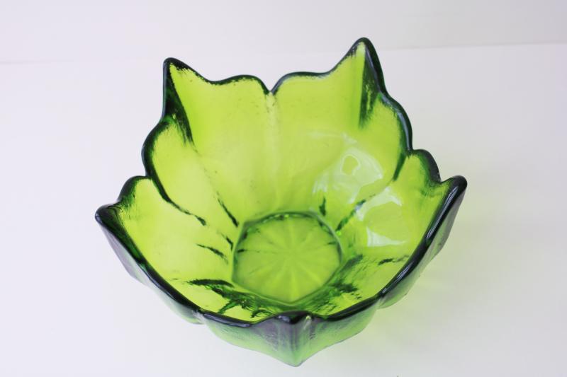 photo of vintage lotus or water lily shape flower float bowl, mod lime green art glass  #4