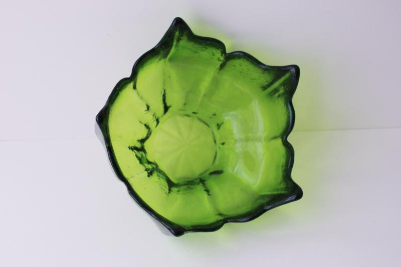 photo of vintage lotus or water lily shape flower float bowl, mod lime green art glass  #6