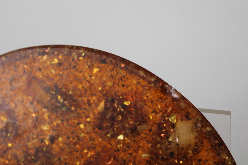 photo of vintage lucite acrylic glitter orange plastic abalone shell trivet, retro Colorado souvenir #4