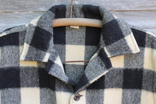 photo of vintage lumberjack shirt jackets, buffalo check plaid wool hunting coat lot #4