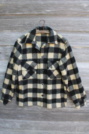 photo of vintage lumberjack shirt jackets, buffalo check plaid wool hunting coat lot #6