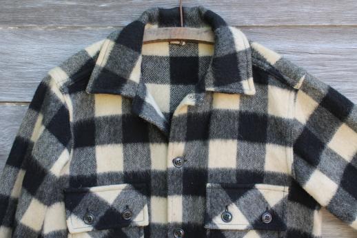 photo of vintage lumberjack shirt jackets, buffalo check plaid wool hunting coat lot #7