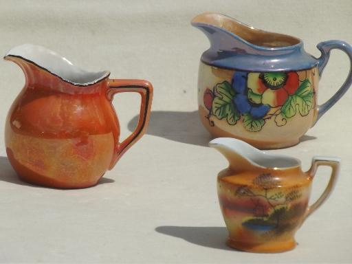 photo of vintage luster china pitchers & creamers, hand-painted cream pitcher lot #1