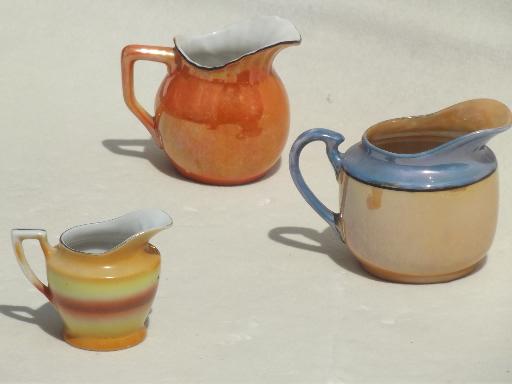 photo of vintage luster china pitchers & creamers, hand-painted cream pitcher lot #3