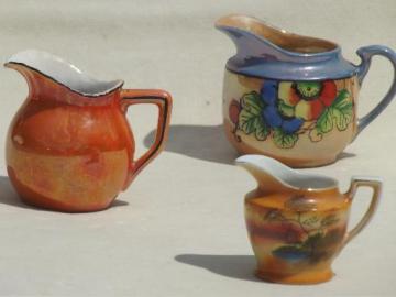 catalog photo of vintage luster china pitchers & creamers, hand-painted cream pitcher lot