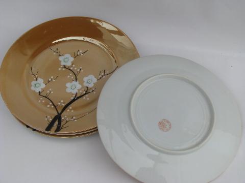 photo of vintage luster china plates, handpainted plum blossom or flowering cherry #3