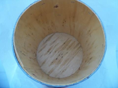 photo of vintage machine-age industrial wood storage barrel or parts bin #4