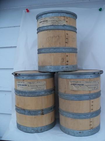 photo of vintage machine-age industrial wood storage barrel or parts bin #5