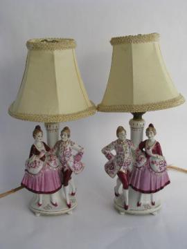 catalog photo of vintage made in Japan figural china boudoir or vanity lamps, french couple