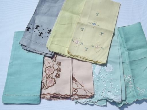 photo of vintage madeira style embroidered linens, powder room guest towels lot #1